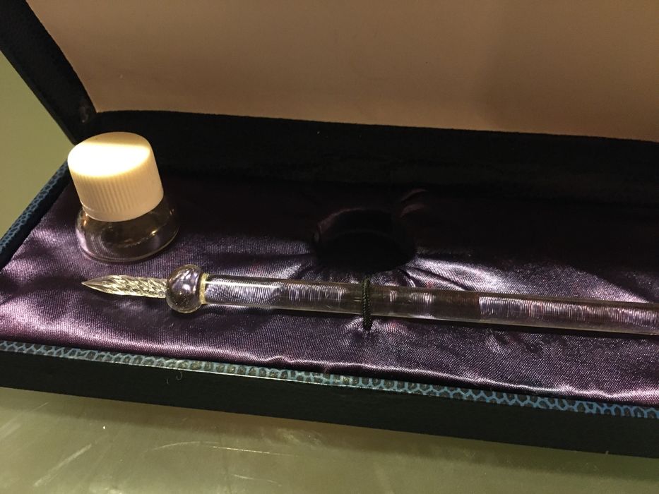 Caneta vidro tinteiro antigo