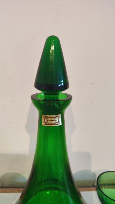 Egermann karafka i 6 kieliszków, szkło zielone, Czechy
