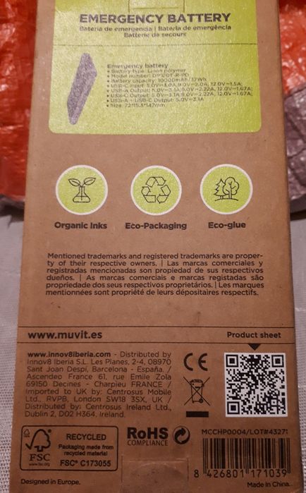 Powerbank/ bateria Muvit Telemóvel externa nova na caixa