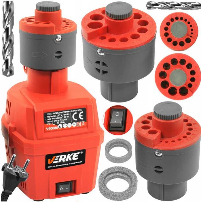 Ostrzałka do ostrzenia wierteł elektryczna 2x adaptery GŁOWICA 3-16 MM