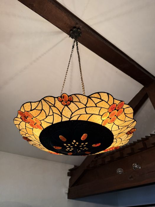 Unikatowa lampa witrażowa vintage z bursztynami | Tiffany / Secesja