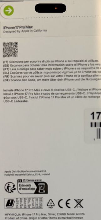Iphone 17 pro Max Silver (Prata) Selado .
