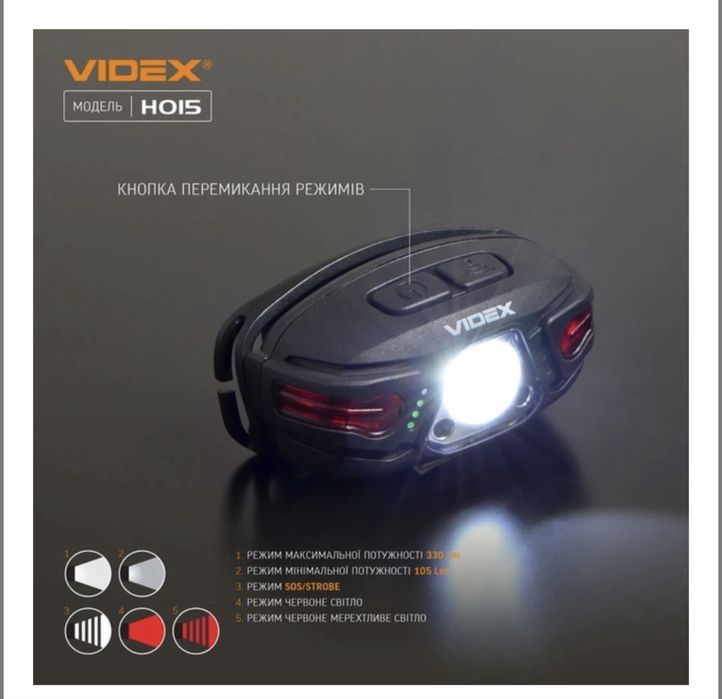 Налобний світлодіодний ліхтар Videx VLF-H015 330Lm 5000K