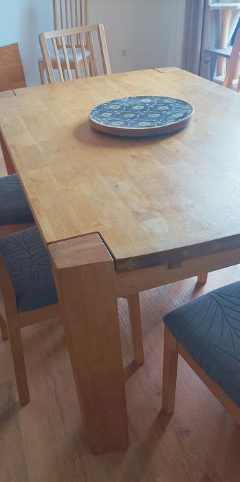 Mesa de Carvalho natural com expansão e 7 cadeiras