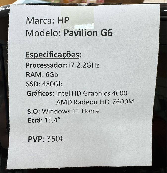 Portatil Hp Pavillion G6