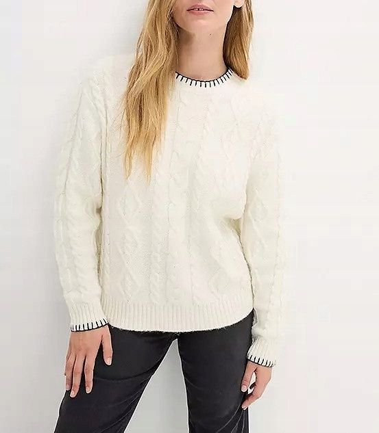 B.P.C sweter śmietankowy z czarną nitką z wełną 44/46.