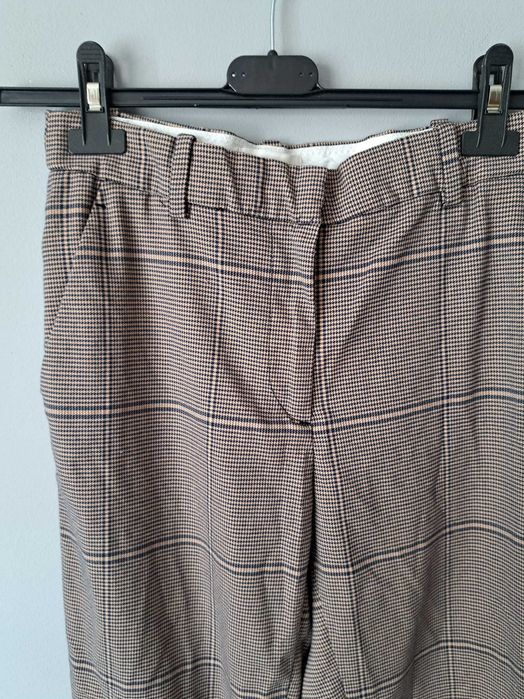 H&M spodnie z materiału kratka 36/s czarne brązowe