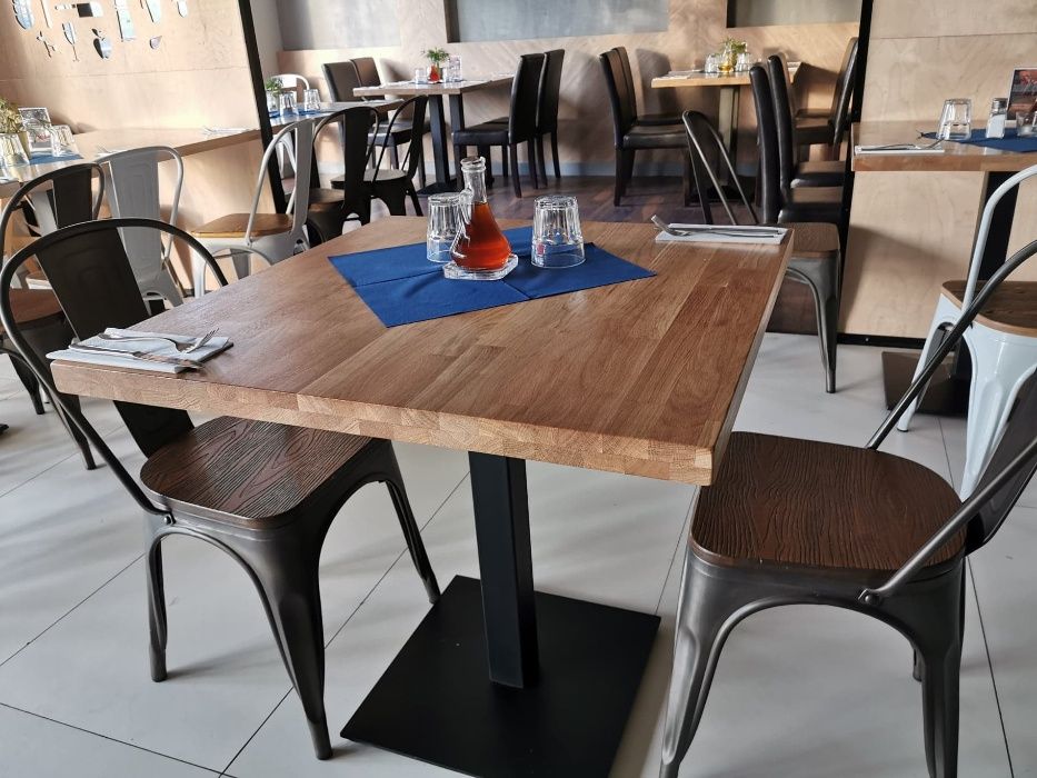 Stoły do restauracji stoliki na jednej nodze drewniane dębowy 70x70x3
