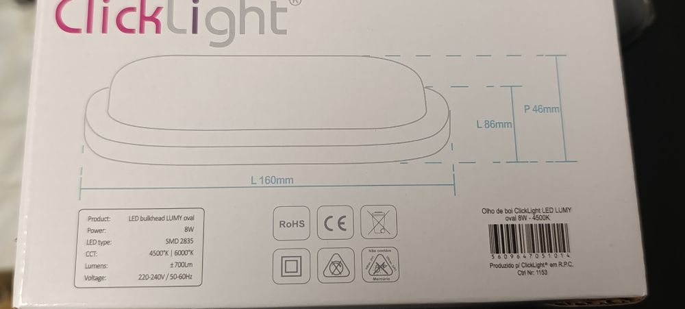 Olho de boi led 8W IP 54