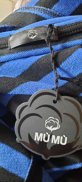 Bluzka z paski sweterkowy ściągacz z napisem Mu Mu