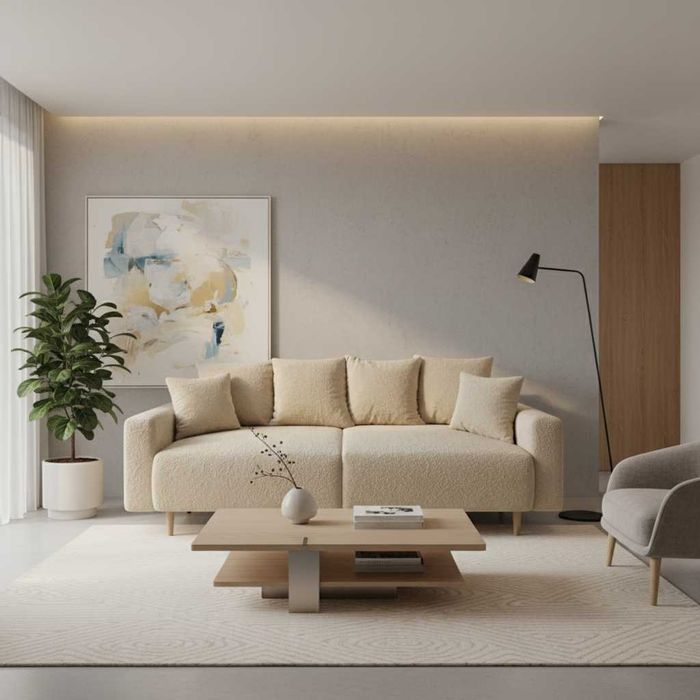 Sofa na wysokich nóżkach funkcja spania pojemik kolekcja WJW