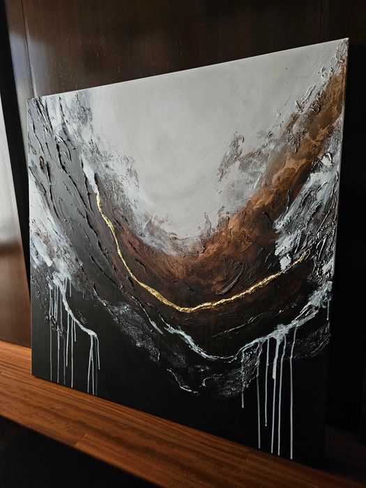 Quadro abstrato com folha dourada