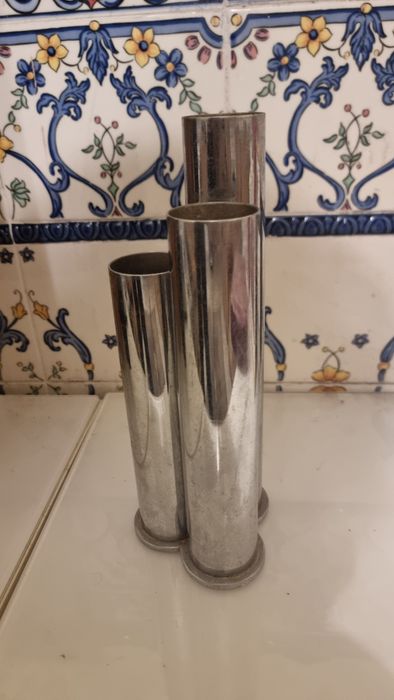 Vaso Solitário Triplo Art Déco - Metal Cromado Vintage
