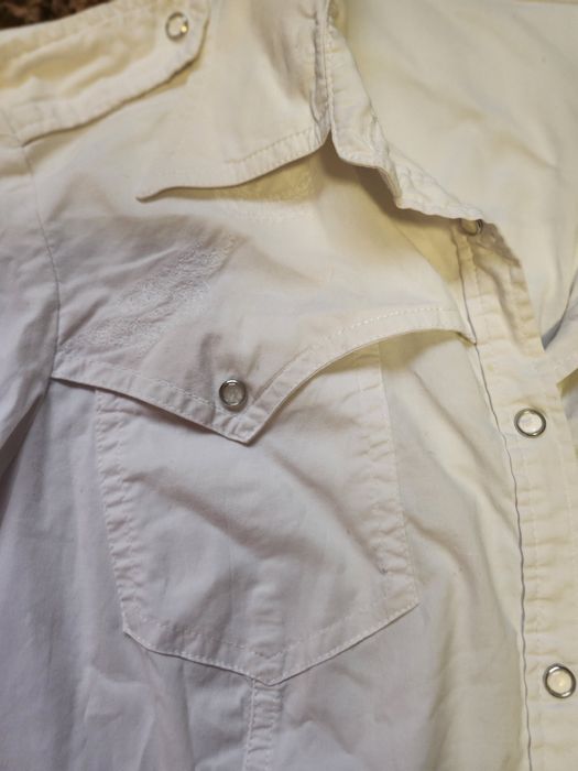 Koszula biała taliowana hafty pagony  mini spódnica biała