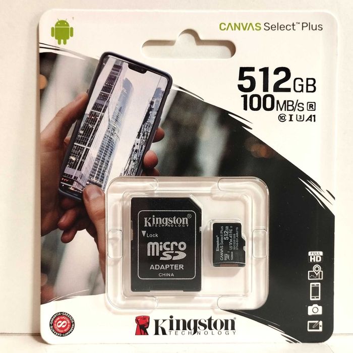 Kingston 512GB microSDXC UHS-I U3 V30 A1 Canvas Select Plus. Оригинал!