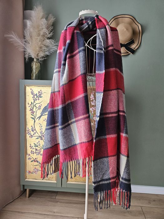 Nowy ciepły miekki Duży Szal Pled damski Cotton Traders Krata Tartan x