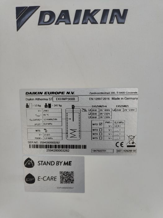 Cilindro de água Daikin 300L