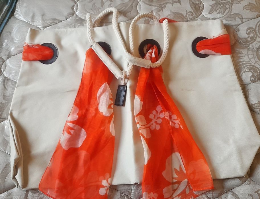 Saco praia com lenço laranja - Novo