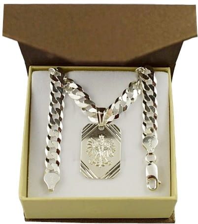 Łańcuszek Srebrny Pancerka 7,50 mm z Zawieszką  pr 925 Grawer Gratis