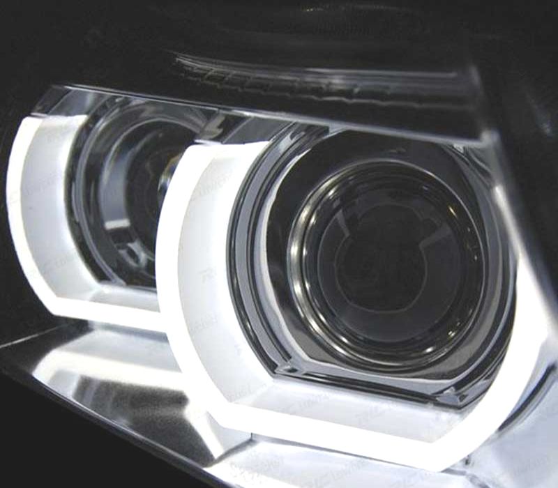 FARÓIS ANGEL EYES AFS U 3D XENON LED BMW E90 E91 LCI 08-12 FUNDO CROMADO