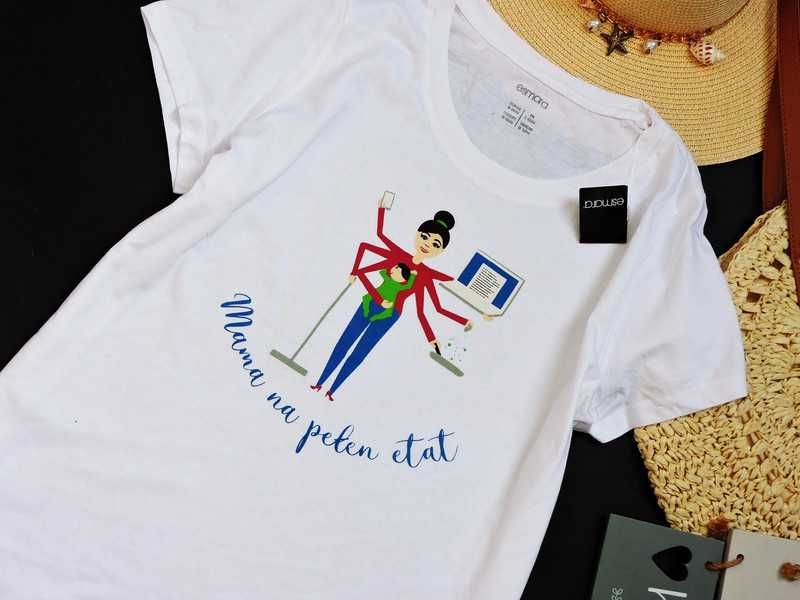 Esmara Nowy biały t shirt Mama na pełen etat 44/46