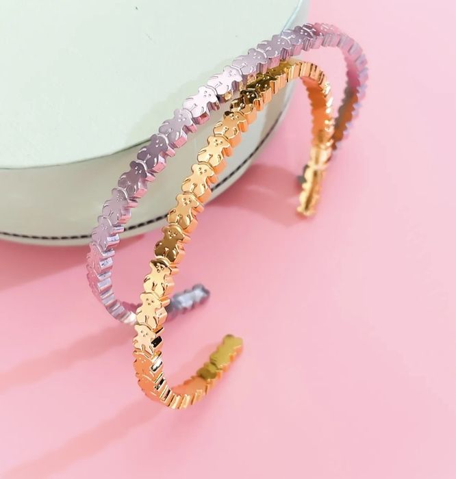 Bransoletka złota miś za misiem drobne misie otwarta sztywna stal chir