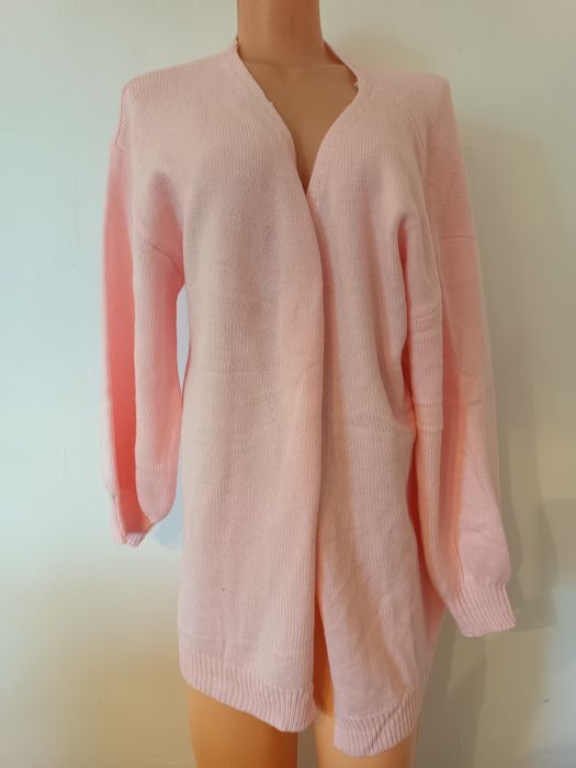 Jasnoróżowy długi kardigan oversize | Rozmiar XL | Pudrowy róż