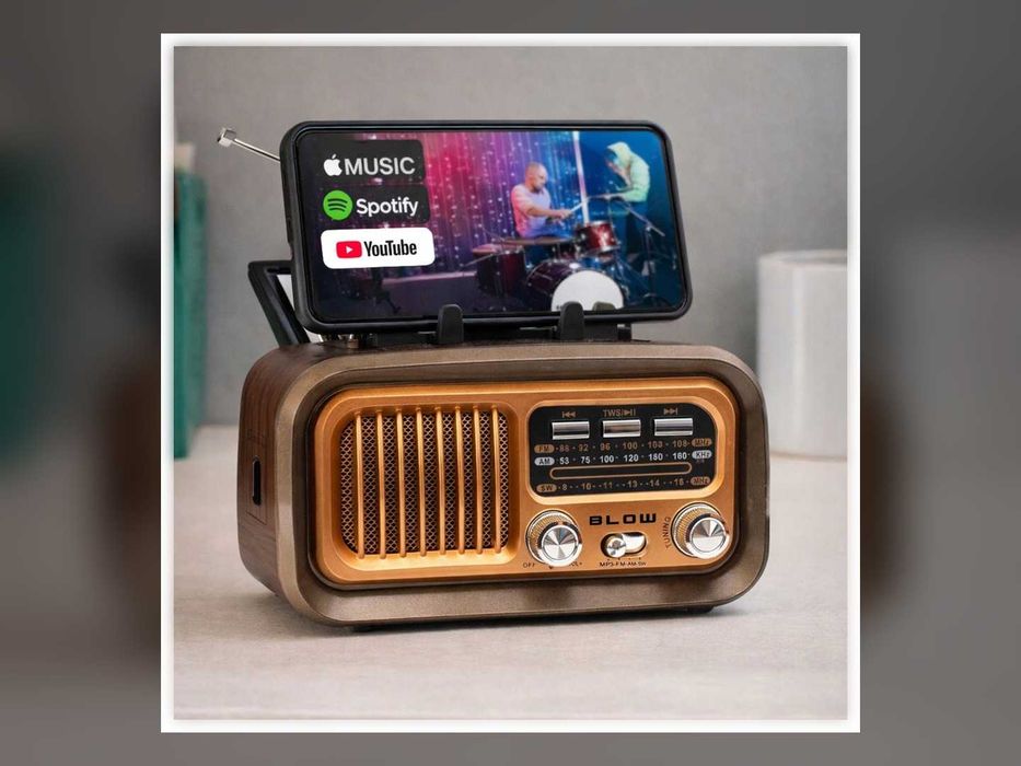 Radio Retro FM AM SW Przenośne Na Baterie i Sieć USB Brązowe
