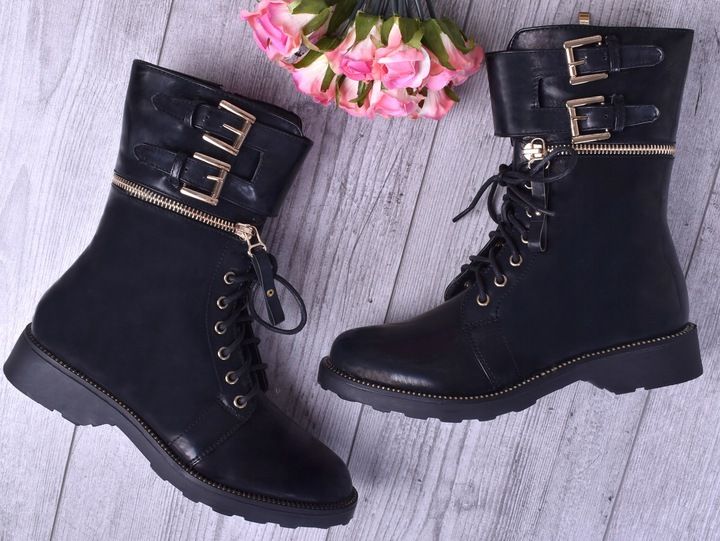 Damskie buty Workery z klamrami czarne