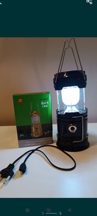 Кемпінговий ліхтар з  зарядним пристроєм і сонячною батареєю