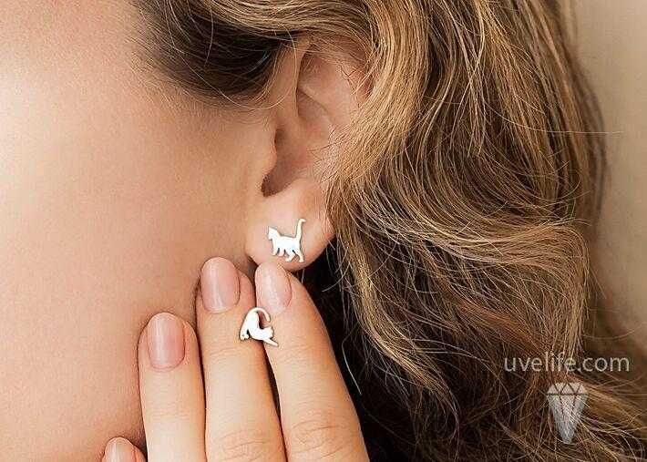 Срібні сережки-гвоздики котики