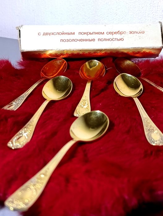 Чайные ложки с двухслойным покрытием серебро- золото Кольчугино СССР
