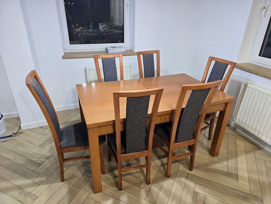 Stół z krzesłami 6 szt brązowy szary rozkładany 270x90