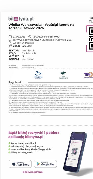 Bilet wyscigi konne warszawa 27.09.26 wielka warszawska 2026 VIP