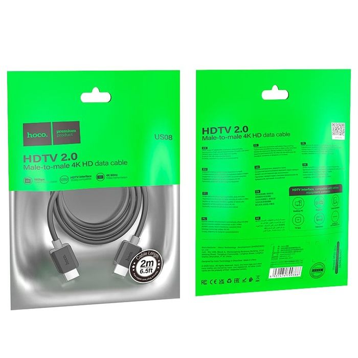 Кабель HDMI V.2.0 1m 2m 3m‼️HOCO US08 HDTV 4K HD
