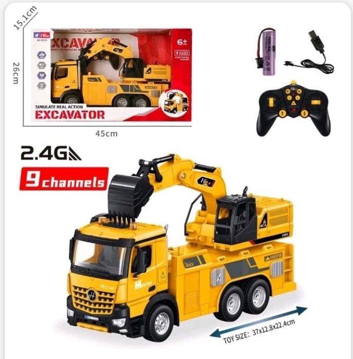 Koparka RC 2.4G 9CH zdalnie sterowana 37 cm – ciężarówka + koparka