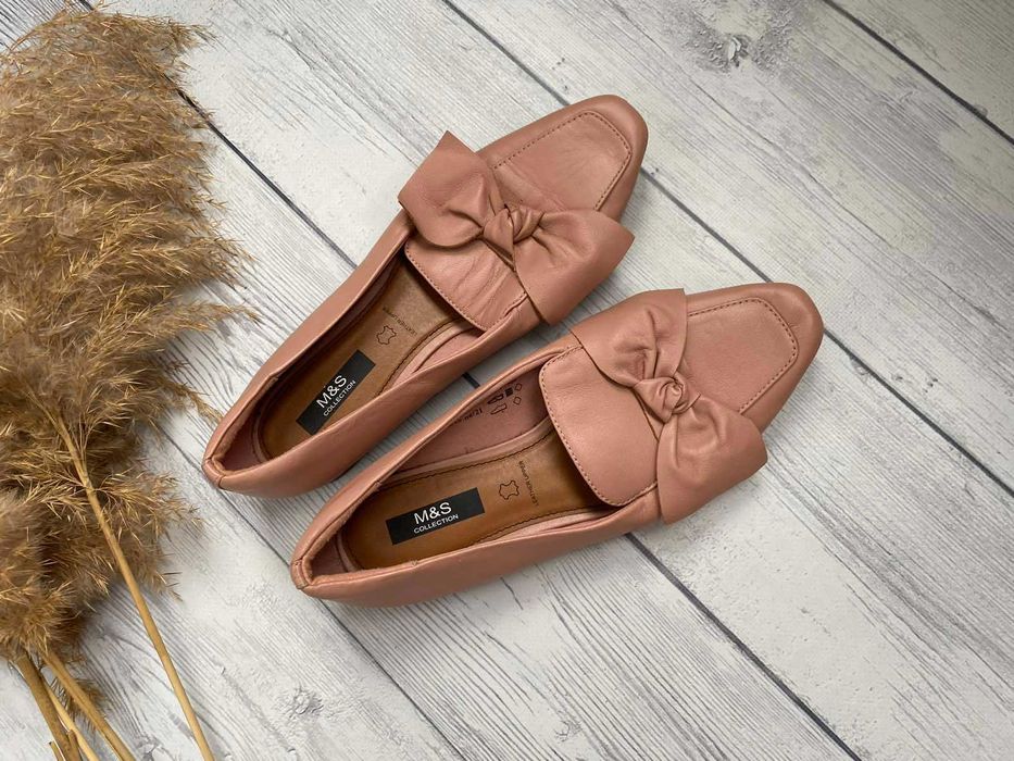 Кожаные женские туфли, лоферы M&S 39 размер (6)по стельке 25 см мах