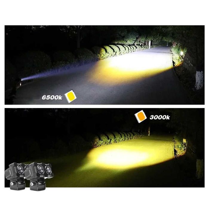 Faróis Auxiliares LED Duplos Bicolor - Branco e Amarelo 60W