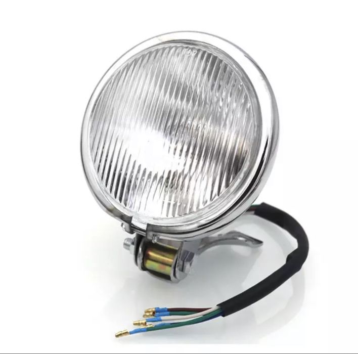 Farol frontal preto/cromado alumínio apoio inferior amarelo transparen