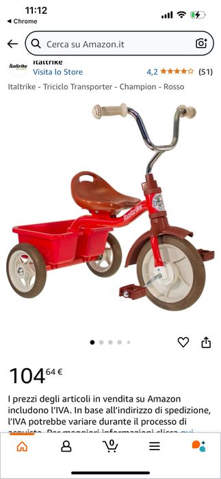 Triciclo Italtrike vermelho com cesto e pega