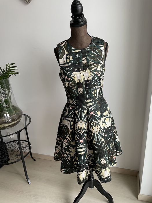 Sukienka h&m 36 zielona wesele elegancka boho liscie