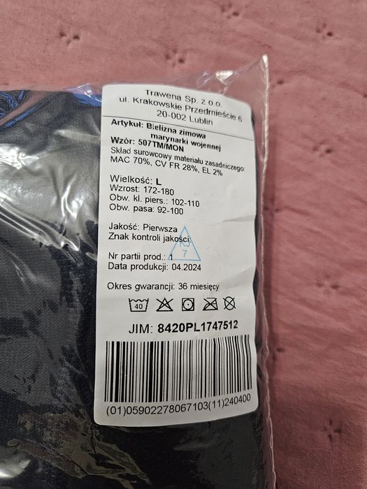 Bielizna zimowa rozmiar L