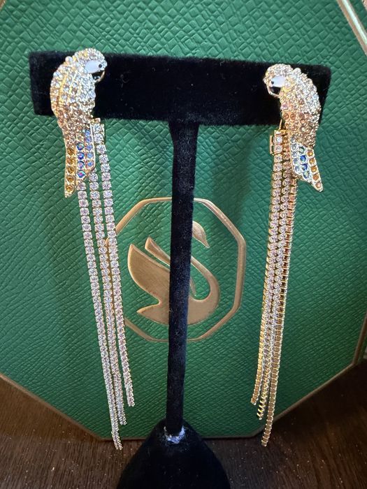 Kolczyki papugi z długimi ogonami sygn Swarovski