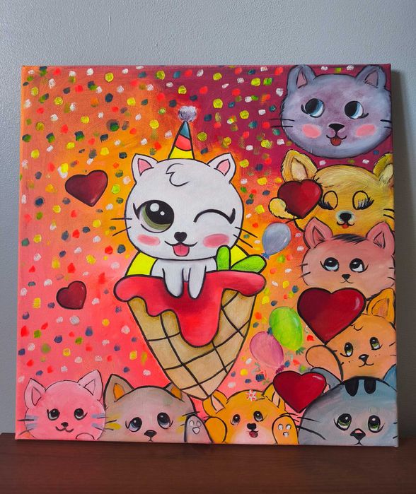 Quadro "Party" (40x40cm) - Pintura à mão - Técnica Óleo sobre tela (releitura - Artista Ana Maia)