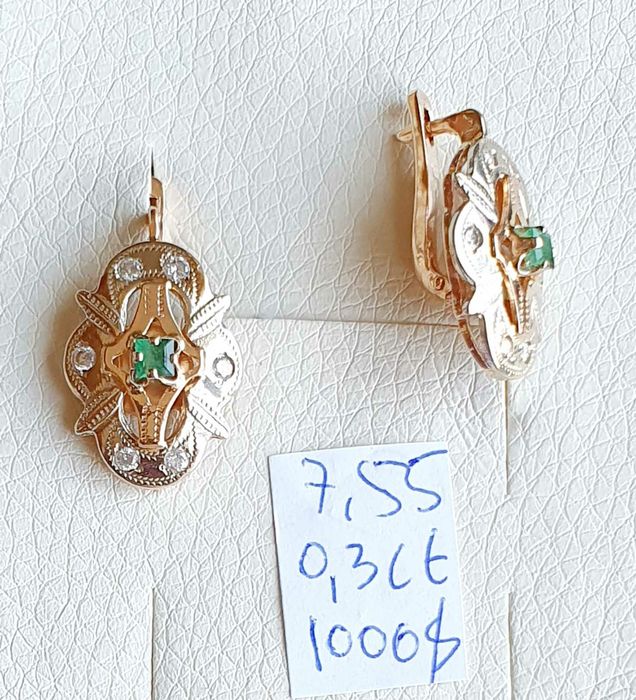 Продам золотые серьги с бриллиантами и изумрудом