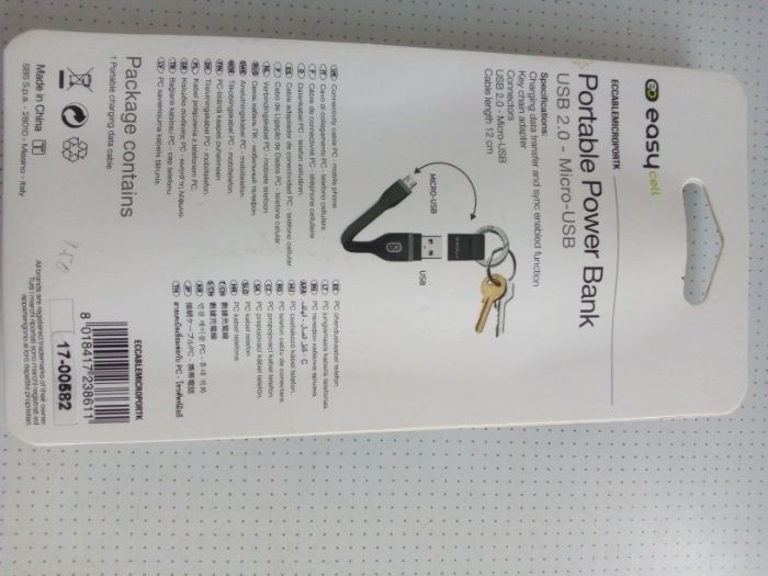 Porta-chaves EASYCELL - Cabo de Carga Micro USB/USB 2.0 - Portes Free