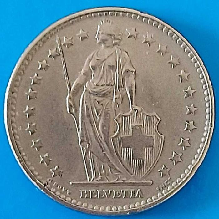 2 Francos de 1968 da Suíça com reverso invertido