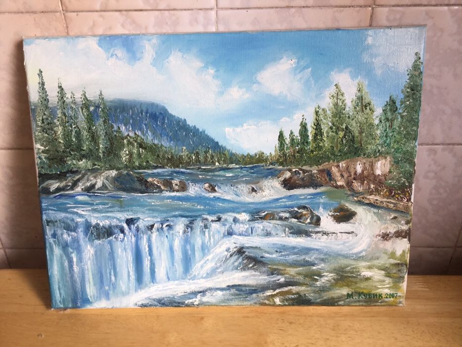 Водопад. Картина. Холст. Масло.
