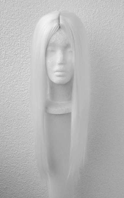 Biała długa prosta peruka z przedziałkiem cosplay wig bez grzywki