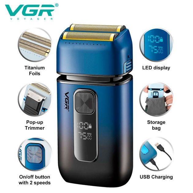 Електробритва VGR V-362 шейвер, подвійне лезо, IPX6, LED дисплей